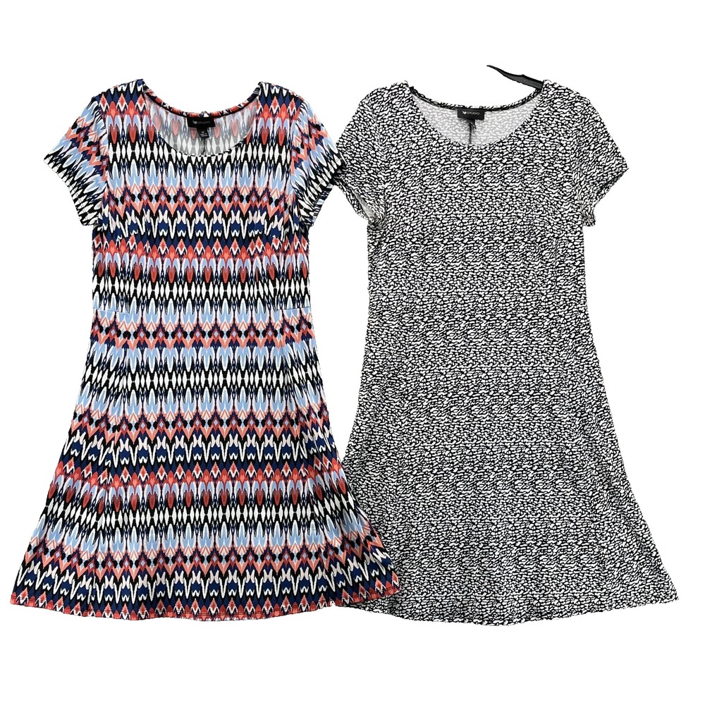 AB Studio‎ Dress LOT of 2 Women's Medium Pebbled Geometric Summer Preppy Casual